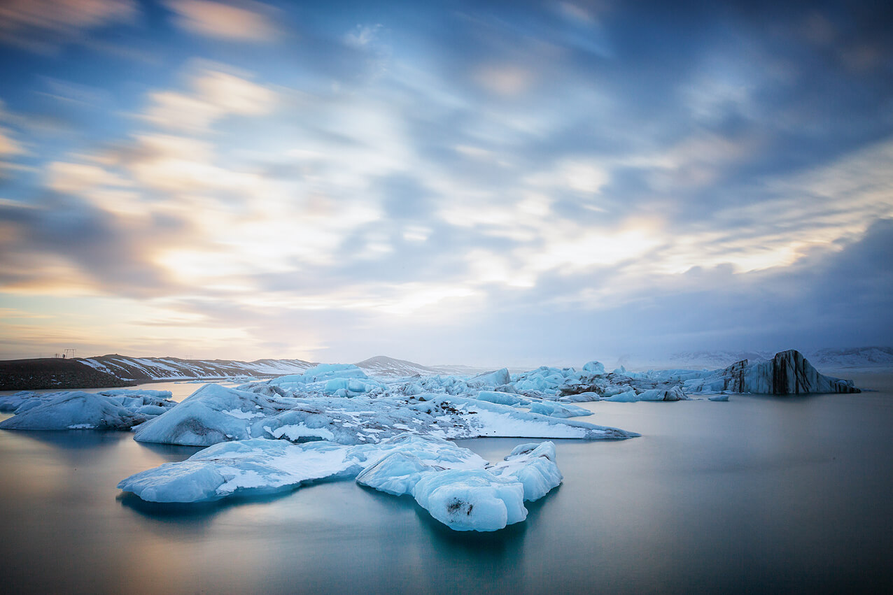 Langzeitbelichtung des Gletschersees Jokulsarlon