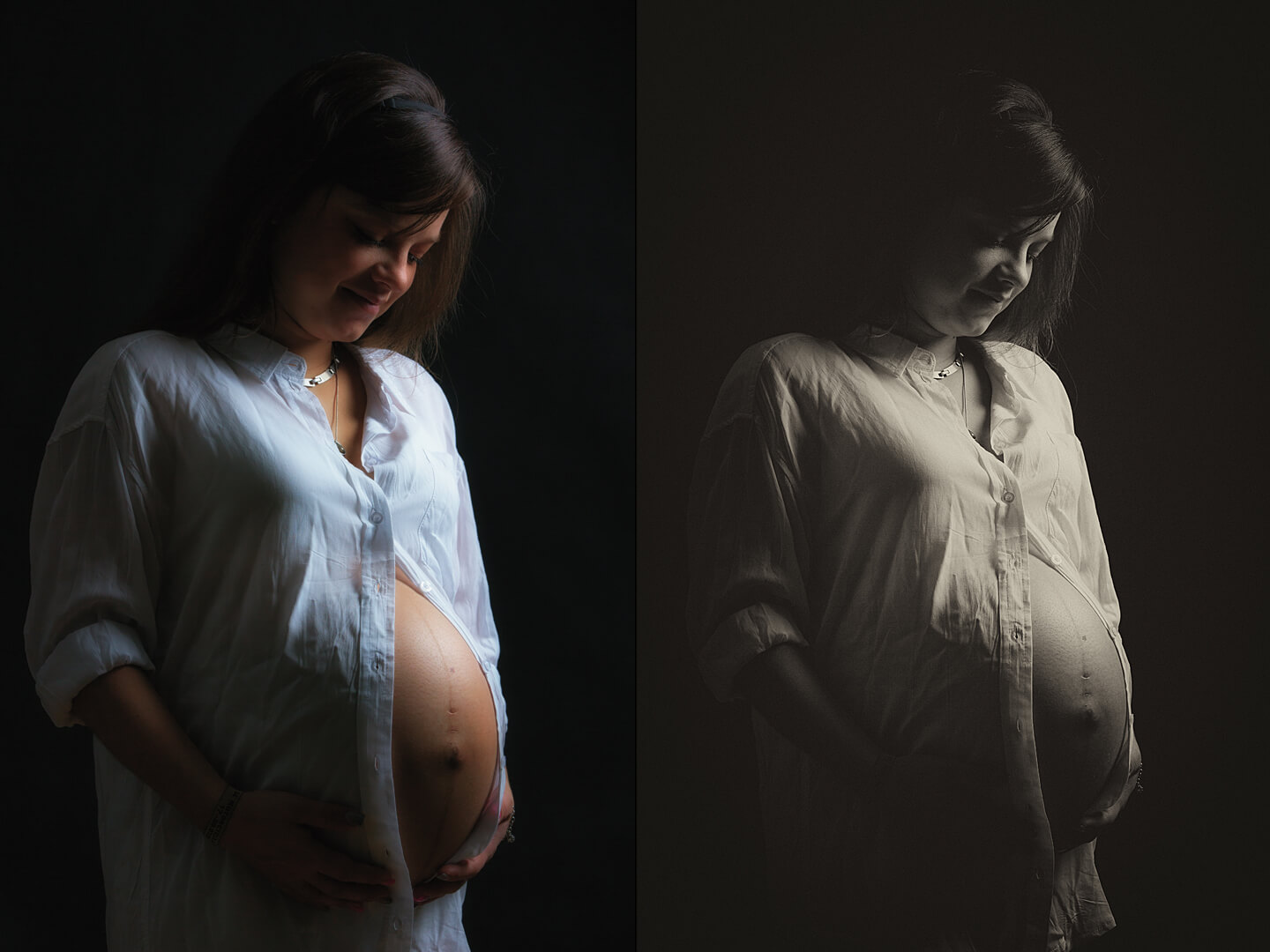 Babybauchfotos im Vergleich Schwarzweiß und Farbe