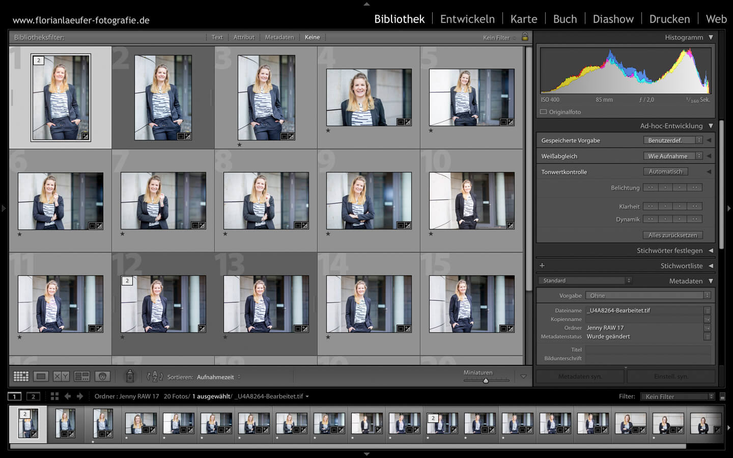 Screenshot Bildbearbeitung mit Lightroom