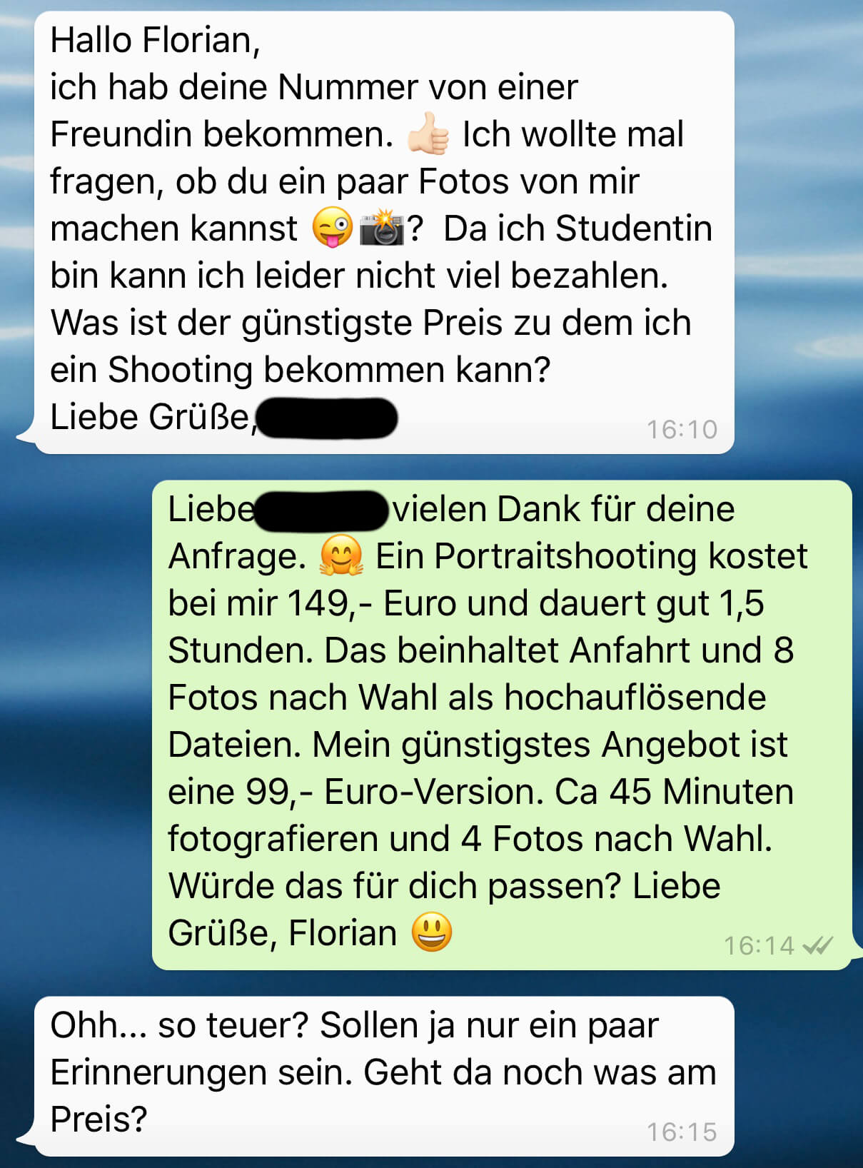 Das kennt jeder Fotograf: Buchungsanfrage via Whatsapp