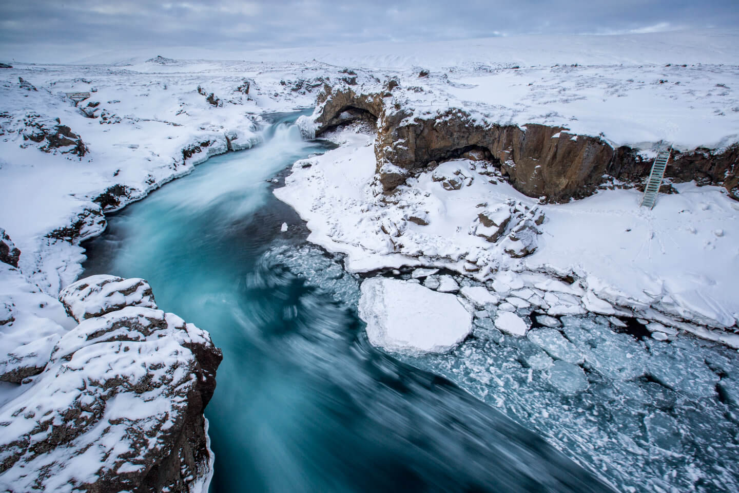 Der untere Teil des Godafoss in einer Langzeitbelichtung festgehalten