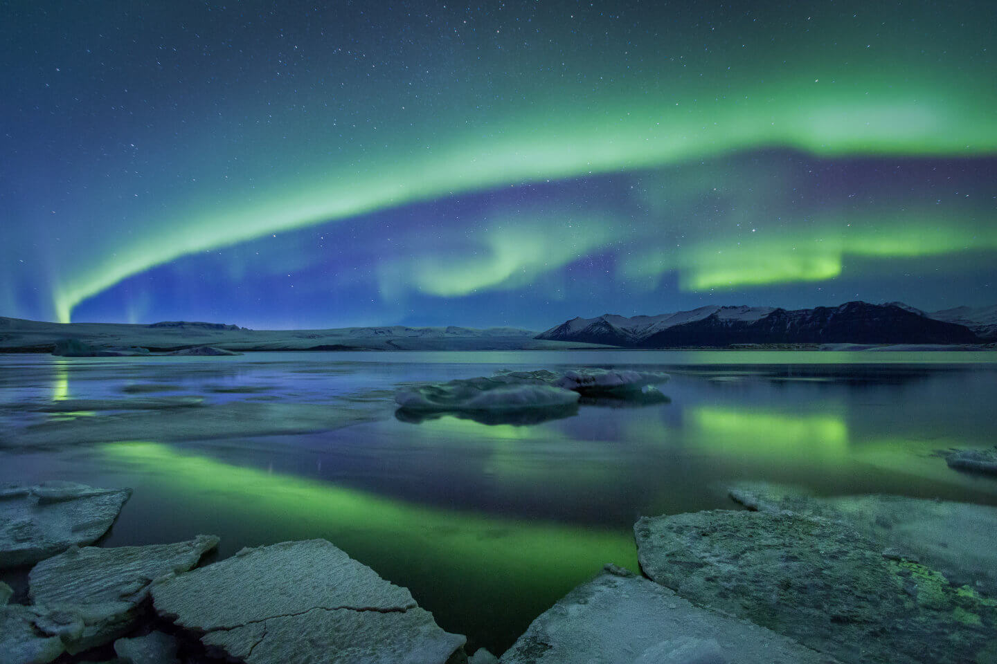 Polarlichter am Jökulsarlon