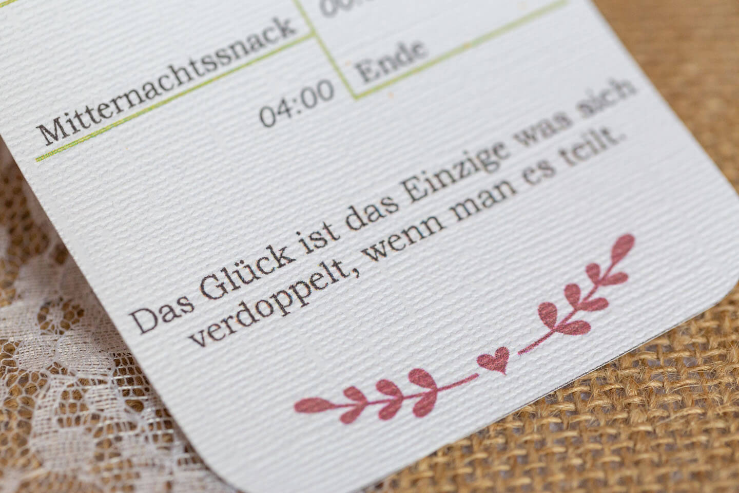 Tischkarte mit Sinnspruch