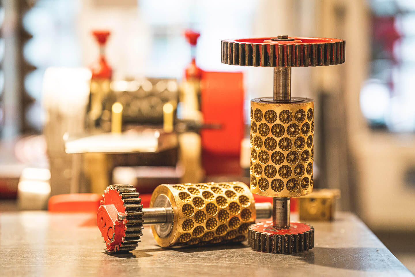 Messingwalzen zur Herstellung von Bonbons.