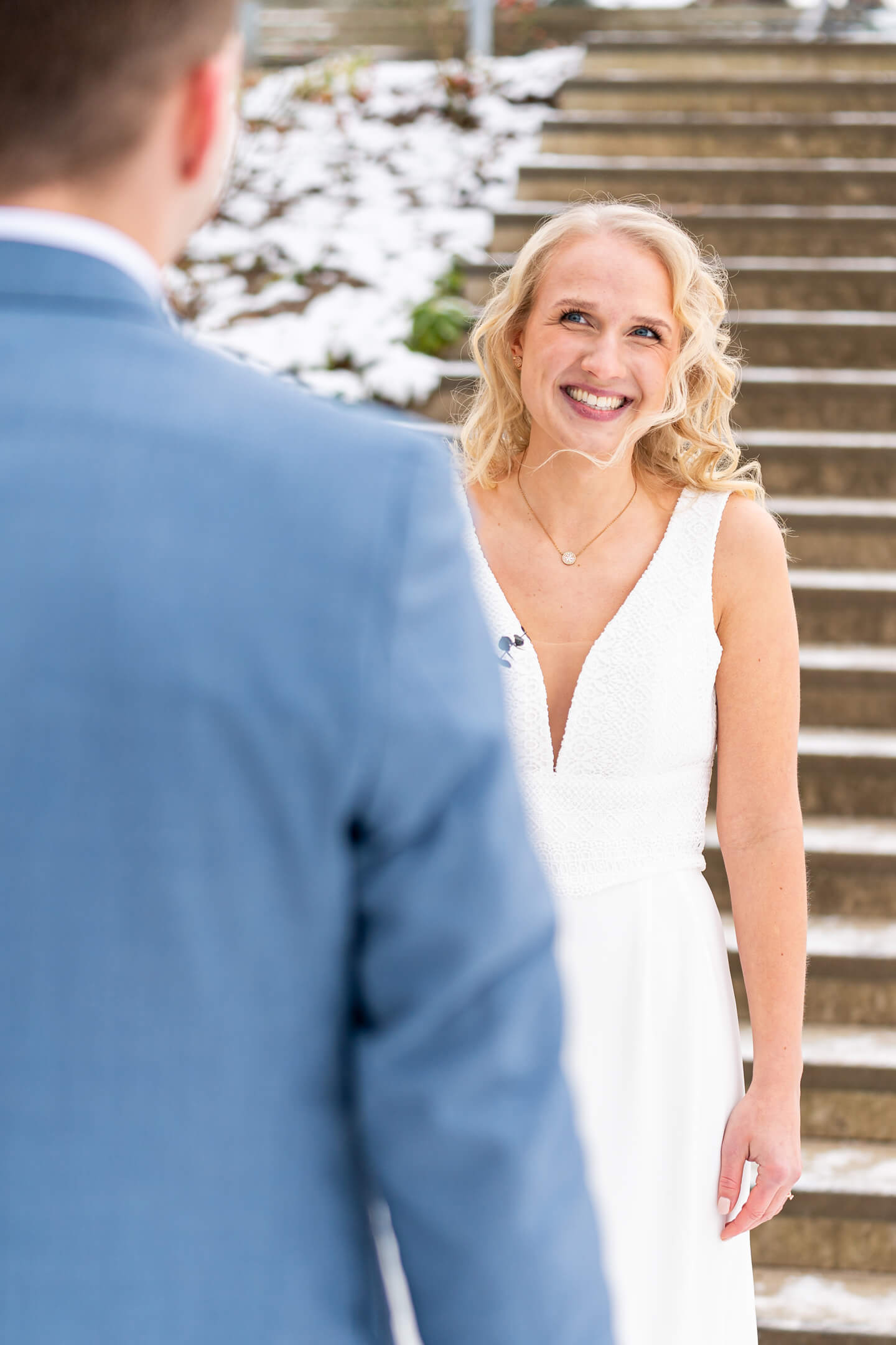 First Look im Winter. Hochzeitsfotograf: Florian Läufer